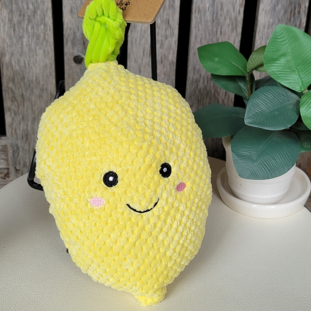 Pally Paws Yellow Smiling Lemon Plush Squeaky Dog Toy